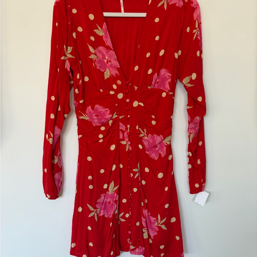 Free People Red Floral Long Sleeve Dress